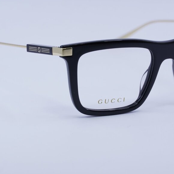 Gucci GG1438O 001 Eyeglasses Black/Gold 53mm Square Frame - Picture 2 of 12